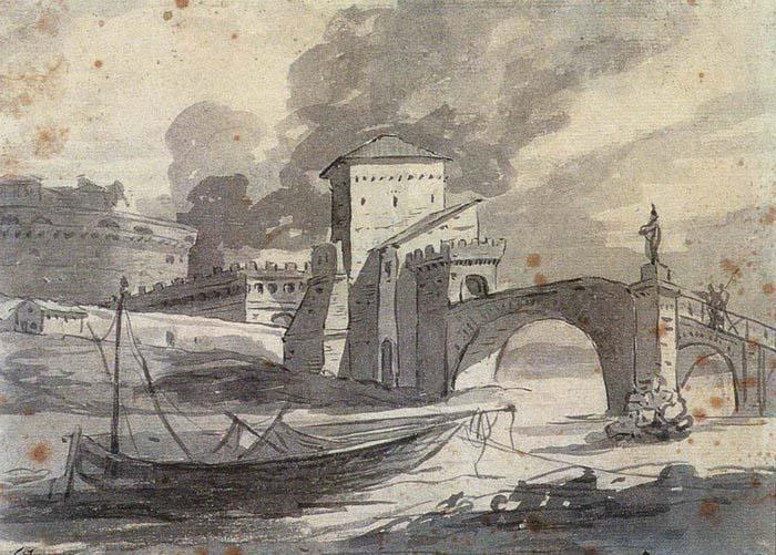 Jan Davidz de Heem View of the Tiber and Castel St Angelo Sweden oil painting art